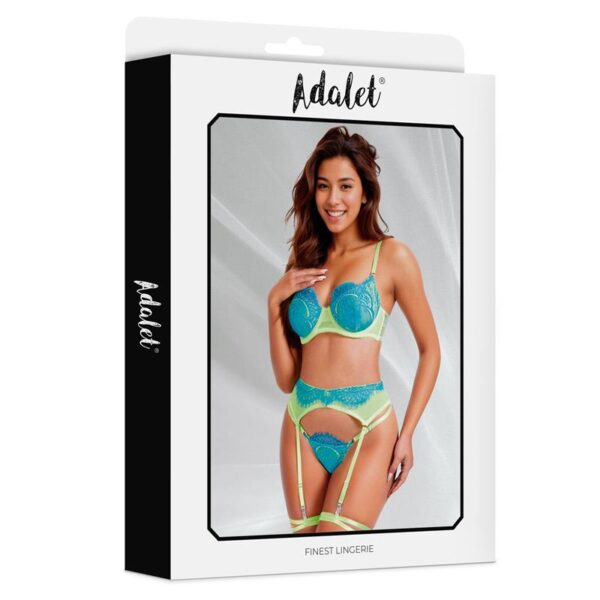 Harlow Bra, Garter, Panties and Leg Ring Set Yellow and Blue - Image 3