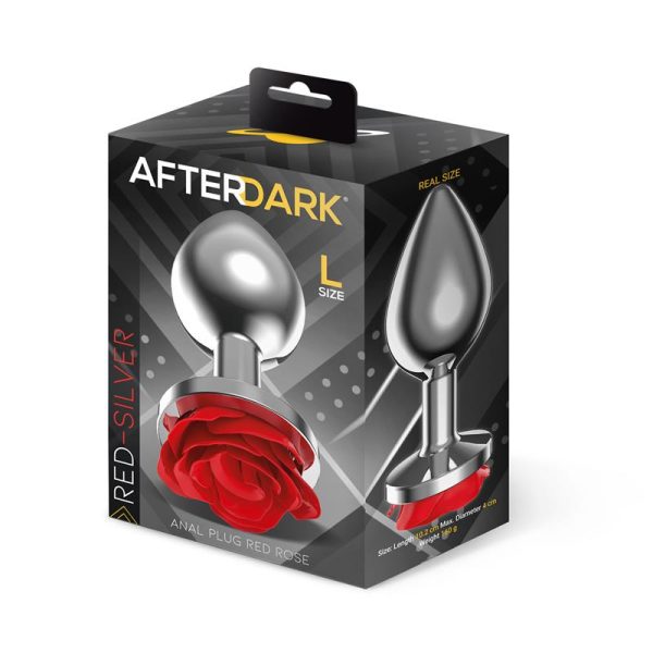 Silver Metal Anal Plug with Red Rose Base Size L - Image 4