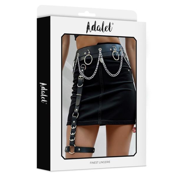 Coral Vegan Leather Garter with Leg Ring and Chain One size - Image 2