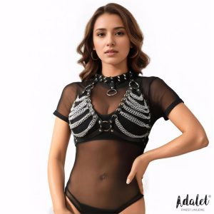 Zaira Vegan Leather Bra with Chain One size
