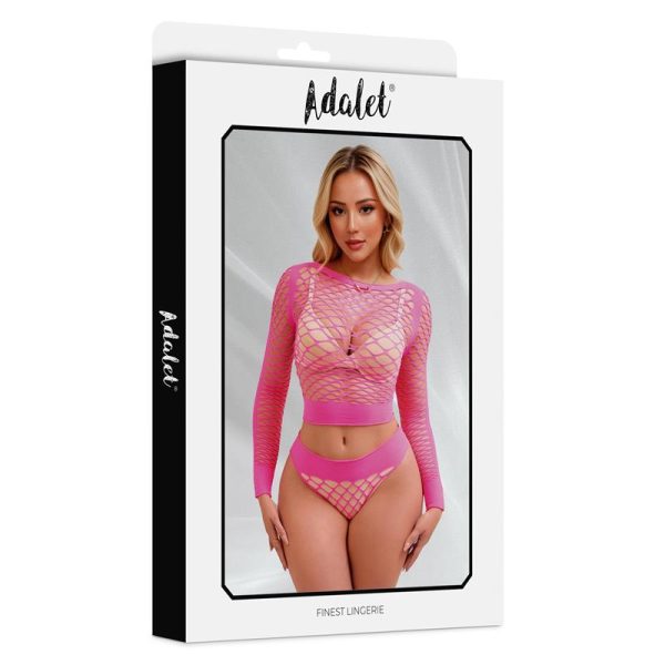 Yara Long Sleeve Fishnet Set Pink Fluor One Size - Image 3