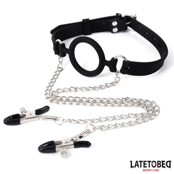 Open Mouth Gag with Nipple Clamps - Image 3
