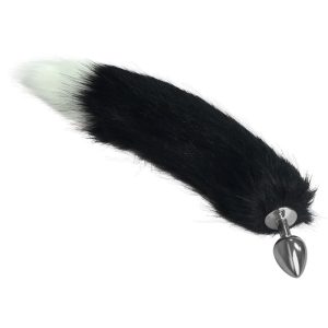 Metal Butt Plug with Black and White Fox Tail Size L