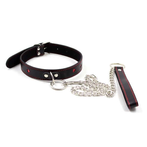 Collar with Metal Leash Black/Red - Image 2