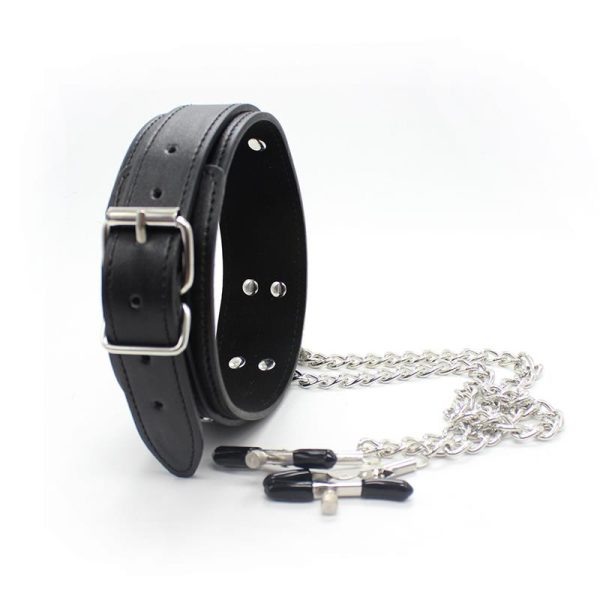 Collar with Nipple Clamps and metal Chain Black - Image 3