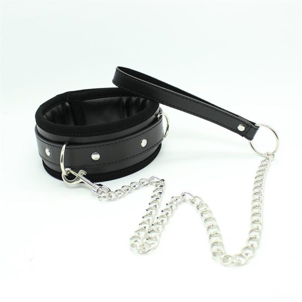 Collar with Metal Leash and Pedded Interior Black - Image 2