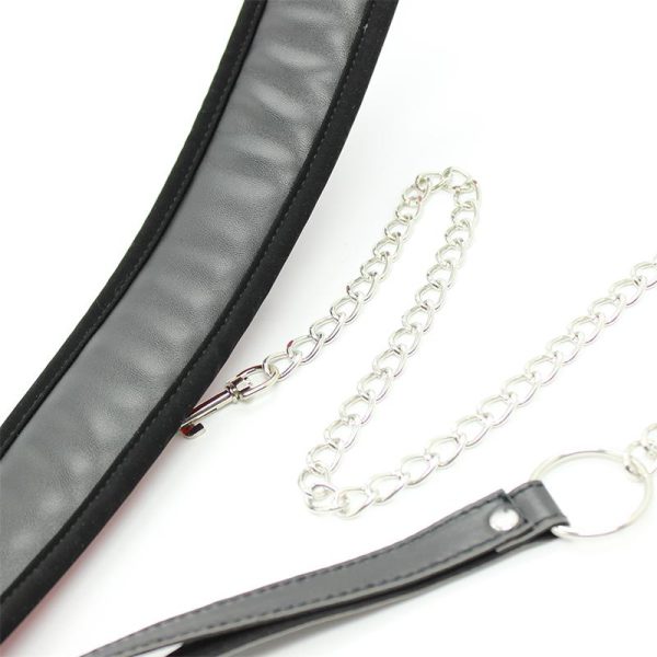 Collar with Metal Leash and Pedded Interior Black - Image 4
