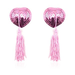 Self-Adhesive Heart Sequin Nipple Cover with Tassel Pink