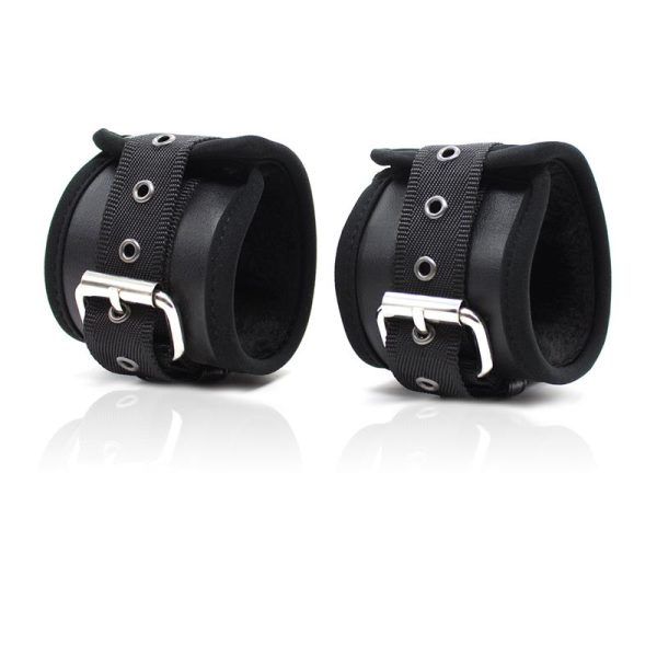 Leather Handcuffs with Big Hoops Black - Image 2