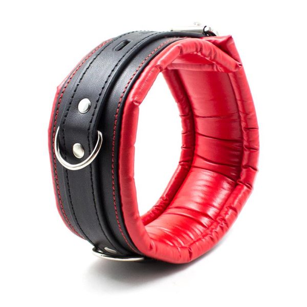 Collar With Metal Leash Padded Interior Red/Black - Image 2
