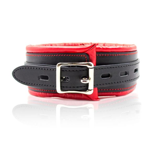 Collar With Metal Leash Padded Interior Red/Black - Image 3