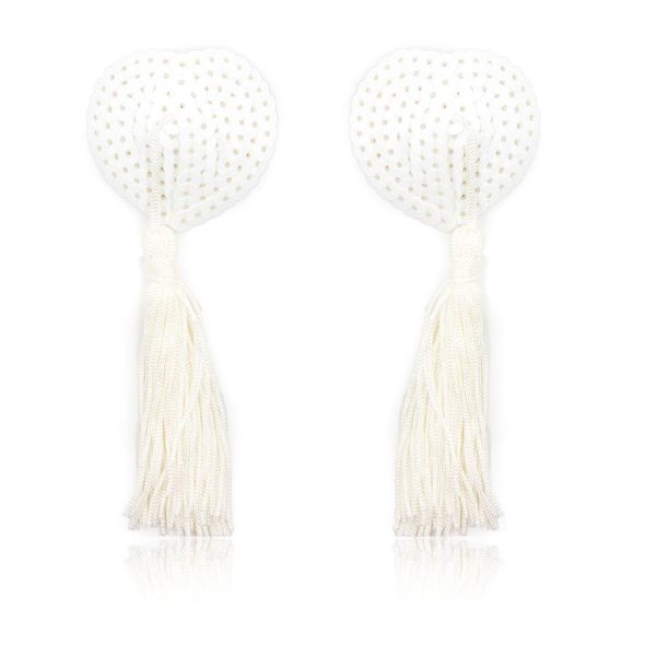 Sequin Nipple Cover with Tassel White - Image 2
