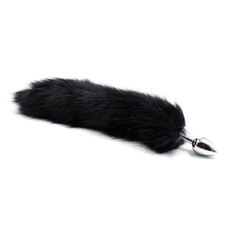 Metal Butt Plug Foxy Tail Velvet Touch 40 cm Black - Image 2