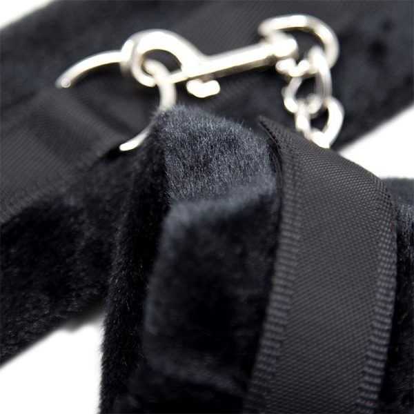 Handcuffs with Velcro with Long Fur Black - Image 3