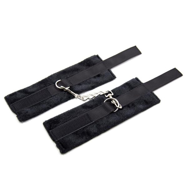 Handcuffs with Velcro with Long Fur Black - Image 4
