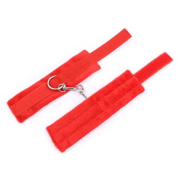 Handcuffs with Velcro with Long Fur Red - Image 2