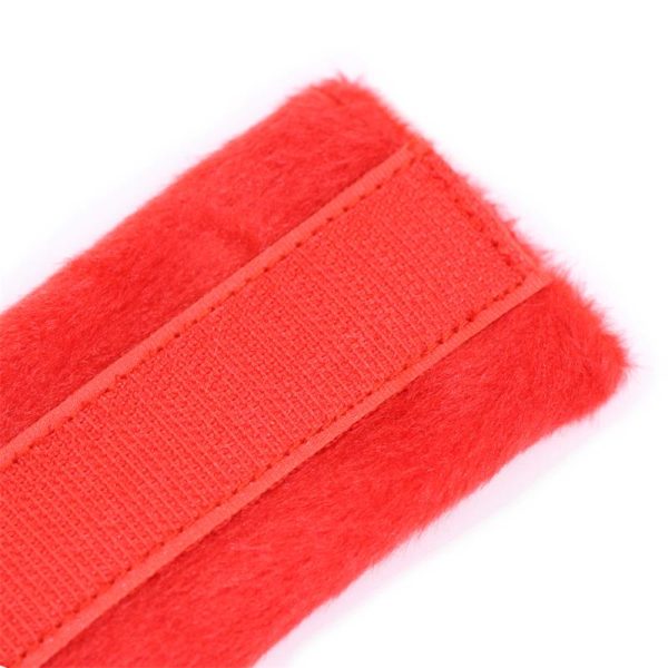 Handcuffs with Velcro with Long Fur Red - Image 3