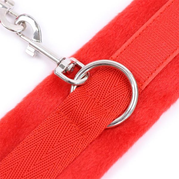 Handcuffs with Velcro with Long Fur Red - Image 5